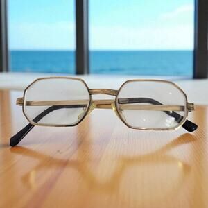 Frame France Heptagon 14K Eye Glasses Vintage Metal Wire Gold Stamped Eyeglasses